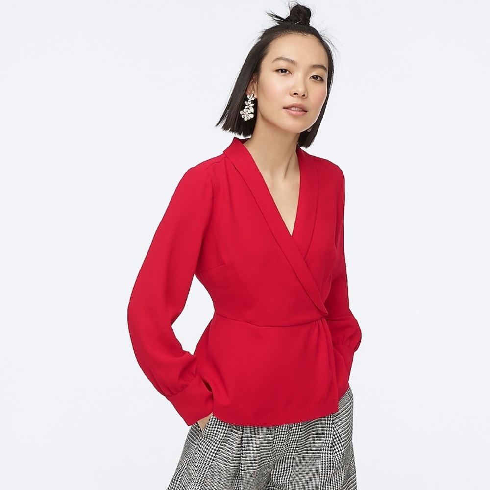 J Crew Drapey faux-wrap top‎ in 365 crepe blouse